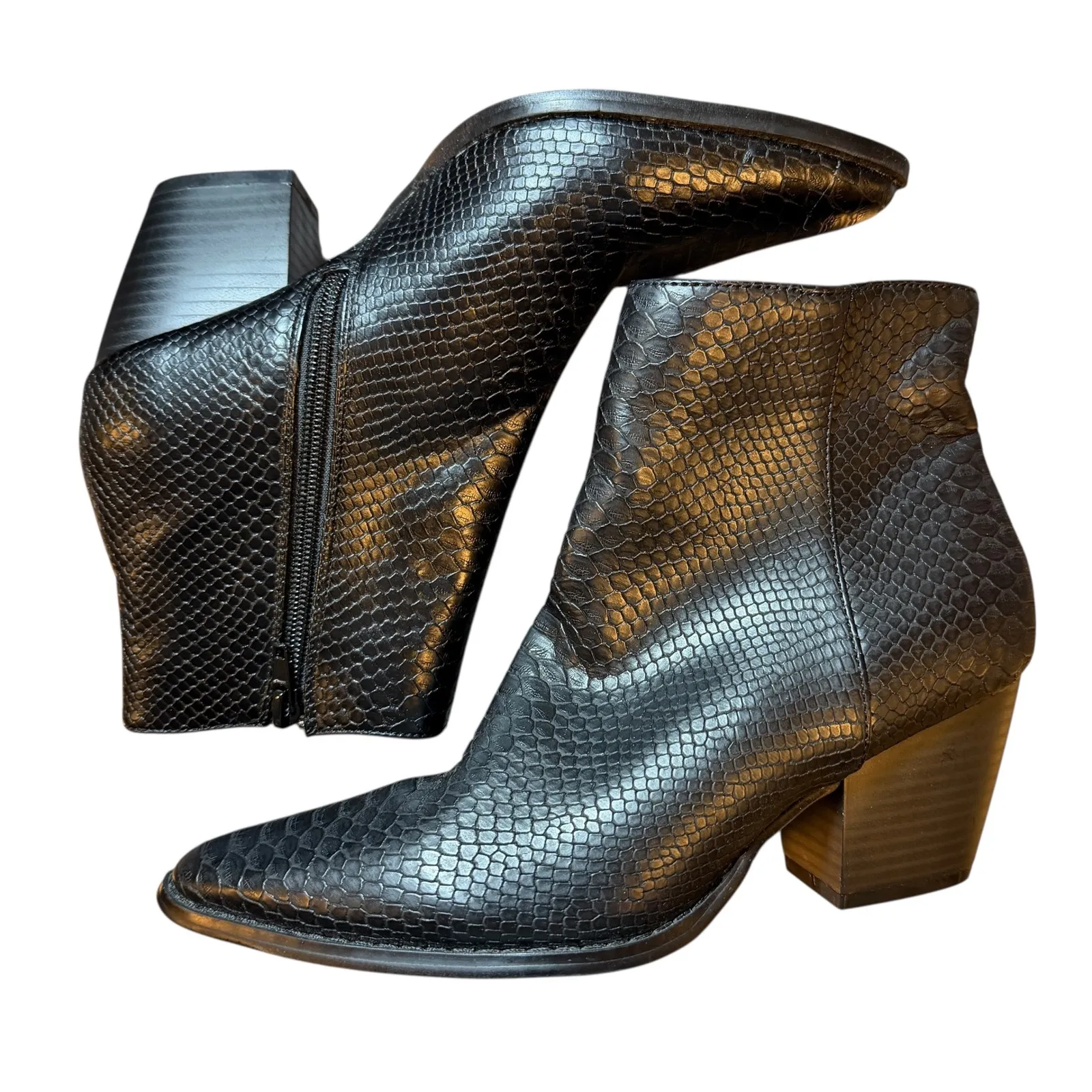 Coconuts by Matisse Going West Black Faux Snakeskin Ankle Boots Western Womens 6 - Image 3