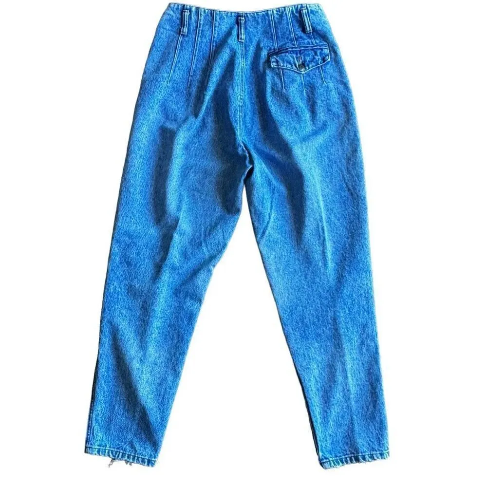 Vintage Nuovo 80’s/90’s High Rose Side Button Detail Jeans Blue Size 6 - Image 2