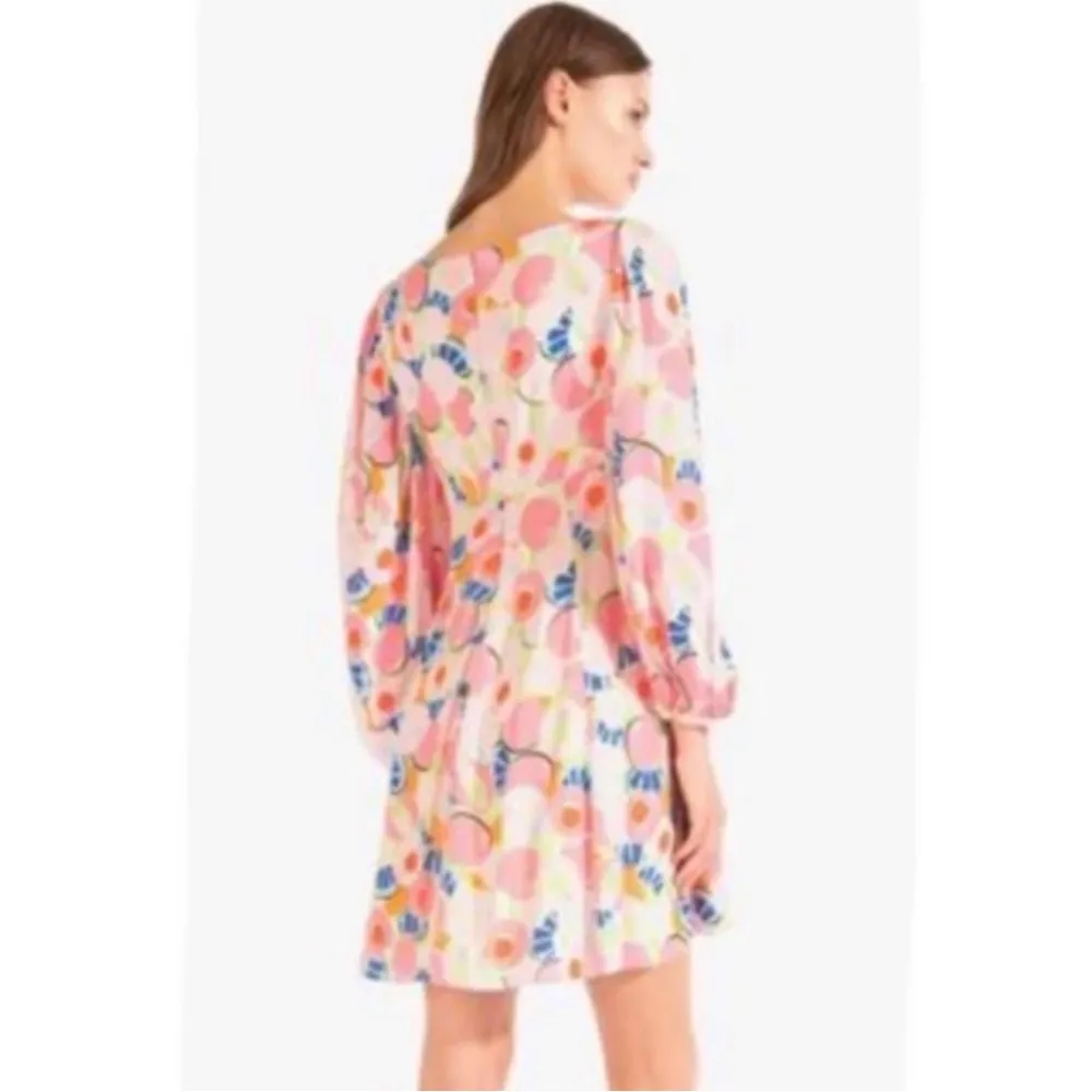 Staud Juniper Abstract Peach Blossom Mini Dress long sleeve size 0 C10 Pink - Image 2