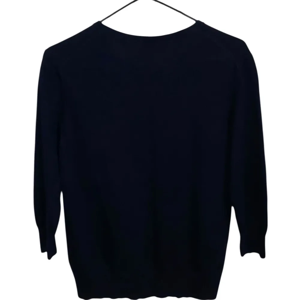 Hobbs London Cross Stitch Floral Graphic Tight Knit Navy Sweater Cotton Wool - Image 6