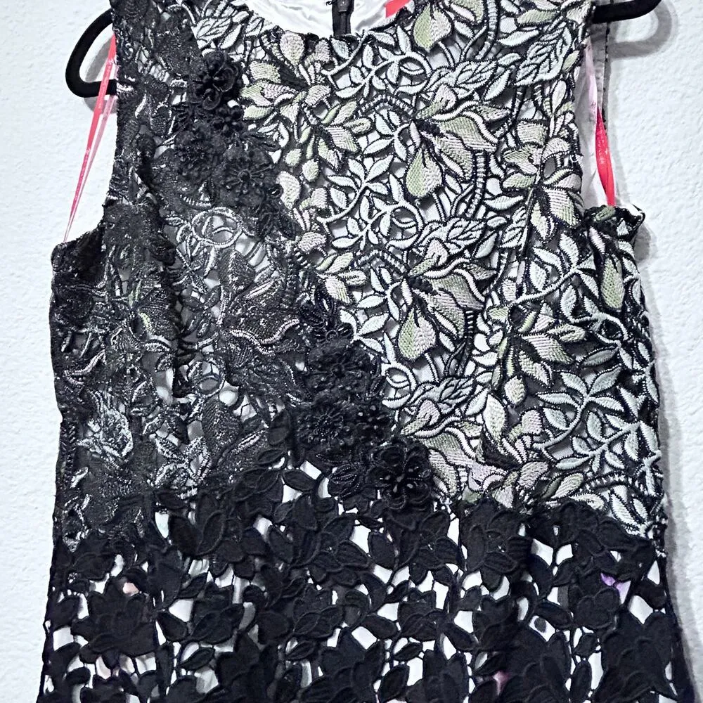 NEW ML Moniqu Lhuillier Floral Lace Embellished Beaded Cocktail Sheath Dress 14 - Image 7