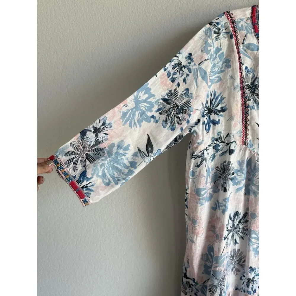 Johnny Was Workshop Women Ramie Floral Embroidered Trim Tassel‎ Shift Dress Sz L - Image 16