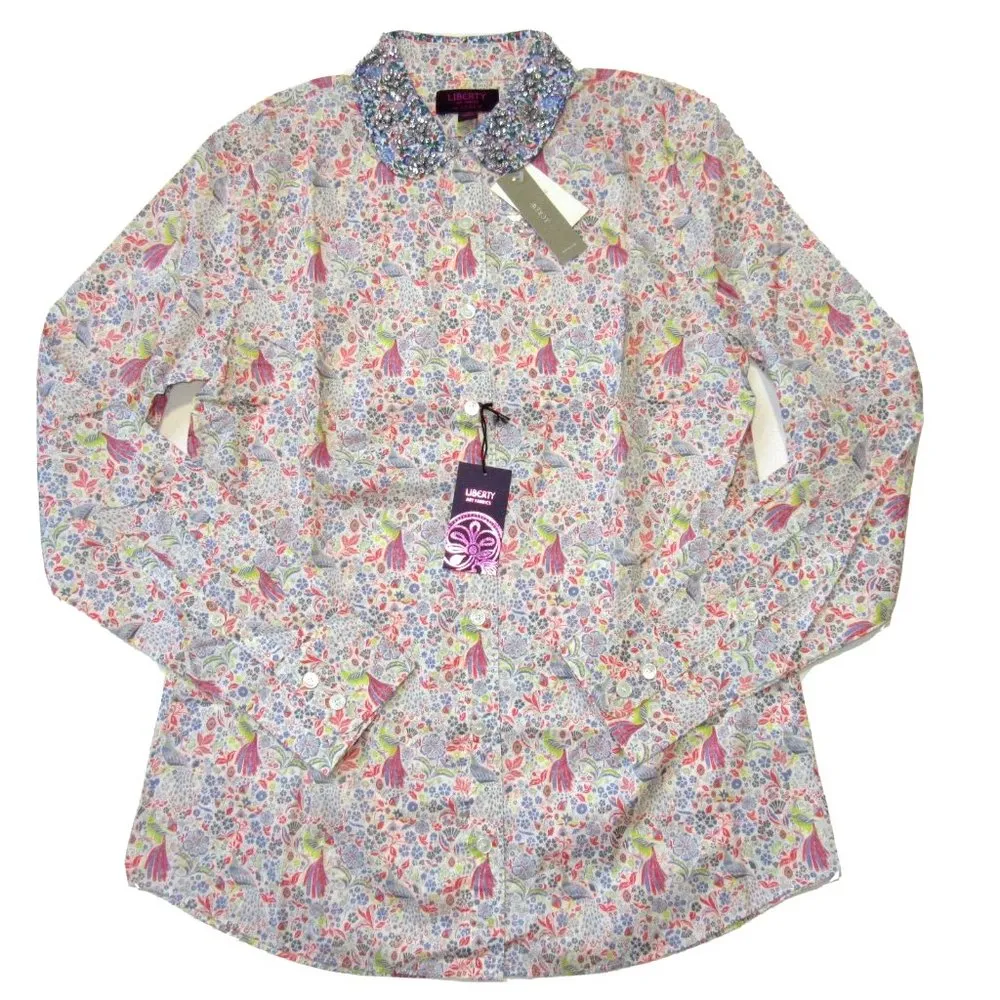 NWT J.Crew Liberty Jeweled Collar Shirt in Junos Garden Peacock Floral 4 - Image 2