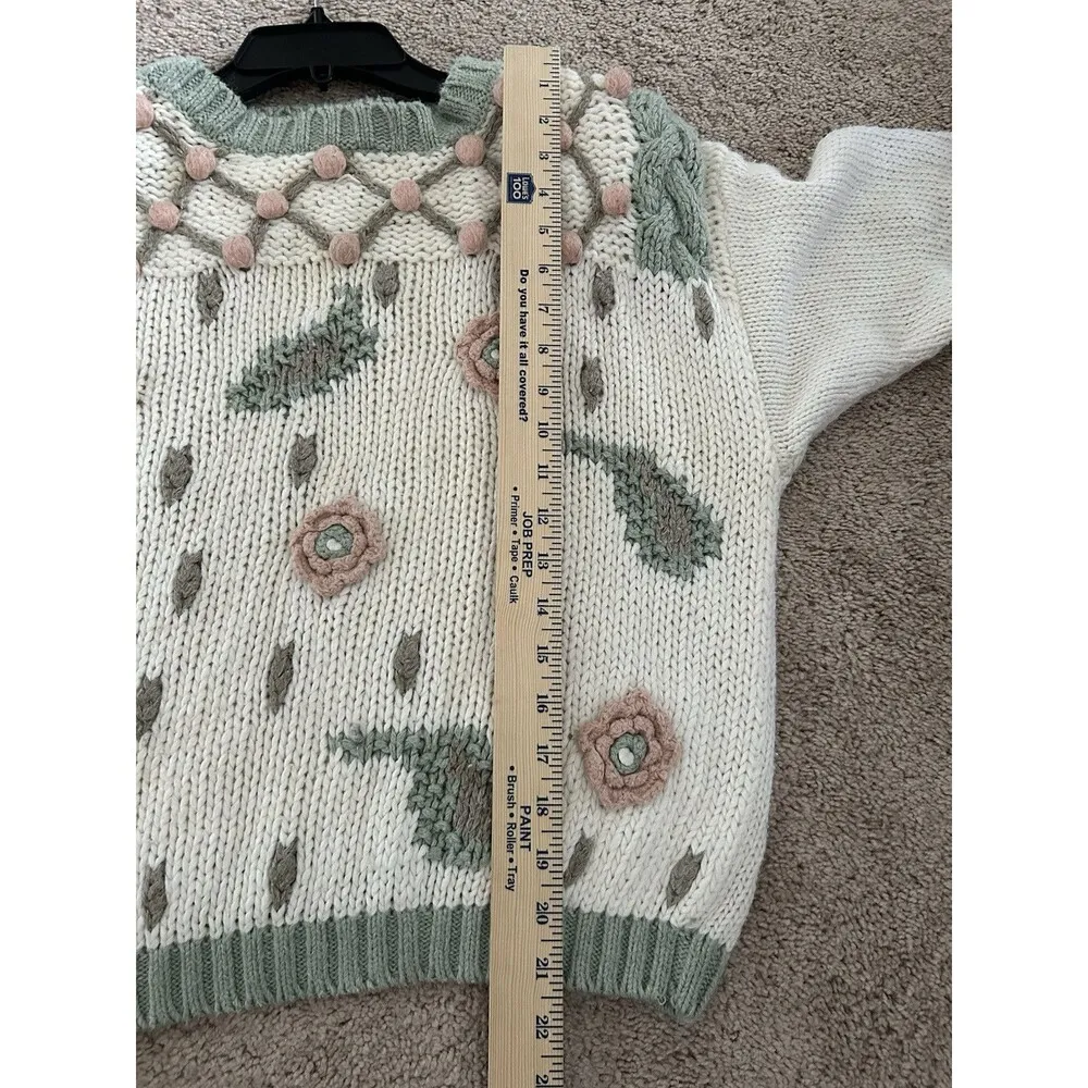 Carolina Colours Vintage Knitted Floral Embroidered Pastel Funky Sweater Size M Green Size M - Image 7