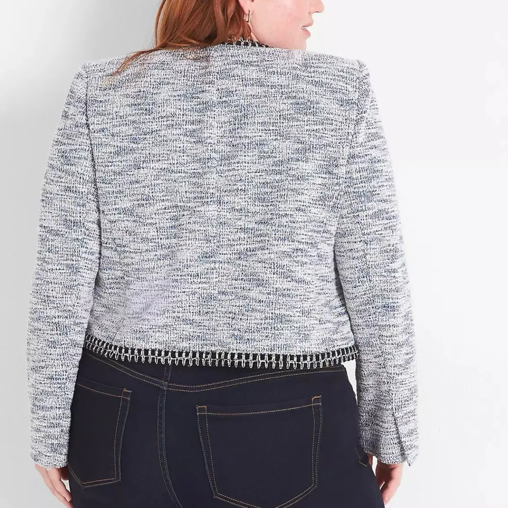 Lane Bryant Boucle Knit Tweet Crop Jacket Women’s Plus Size 26 Blue - Image 2