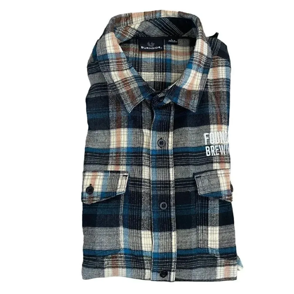 Burnside Embroidery “Founders Brewing Co” Plaid Long Sleeves Flannel Shirt SZ L - Image 12