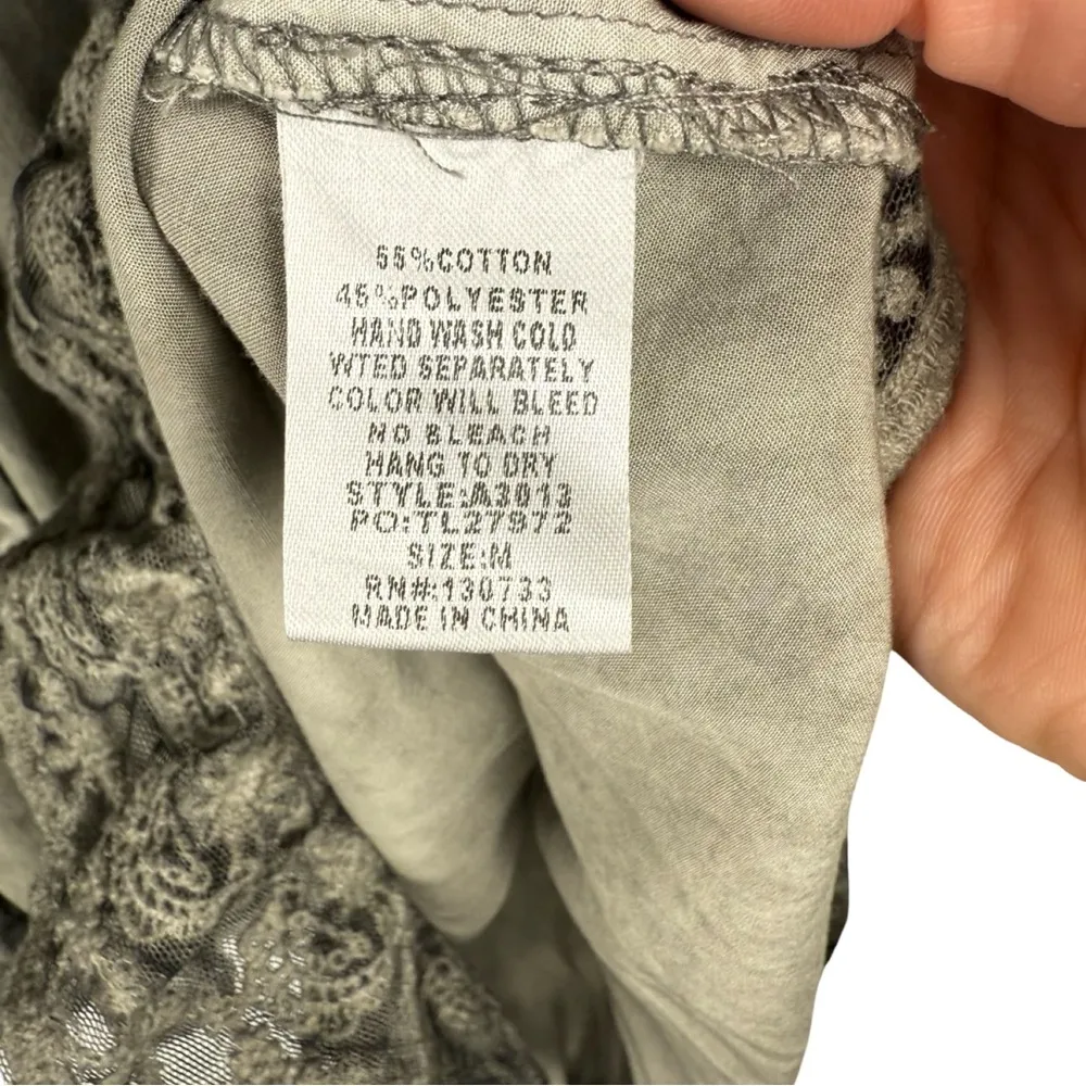 Umgee Sleeveless Button Down Dress Lace Ruffle Trim Gray Mineral Wash Size M - Image 6