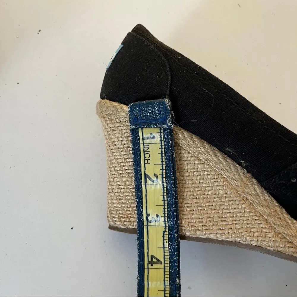 Toms Women's Black Twill Classic Wedge Sandals Cork Heel Peep Toe Shoes Size 8 - Image 9