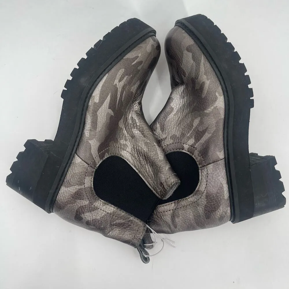 LINEA PAOLO Tate Boots Size 8.5 Metallic Camo Silver Lug Sole Black Stretch NEW - Image 9