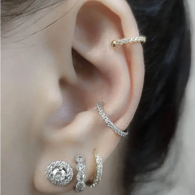 White Gold Filled Simulated Diamond Ear Cuff,‎ No Piercing - Image 6