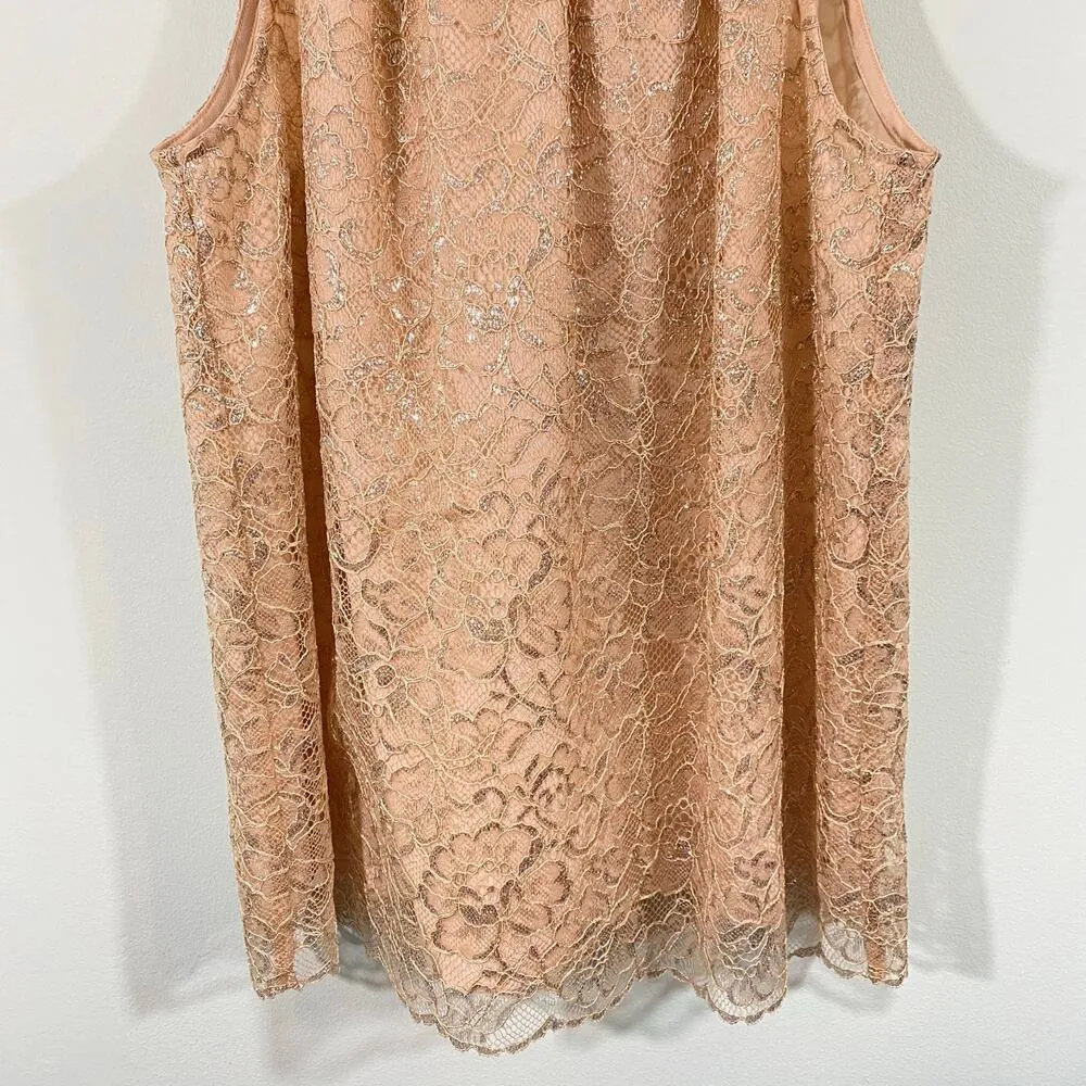J Crew Women's Beige Metallic Lace Tie Neck Sleeveless Blouse Size S #AG852 - Image 3