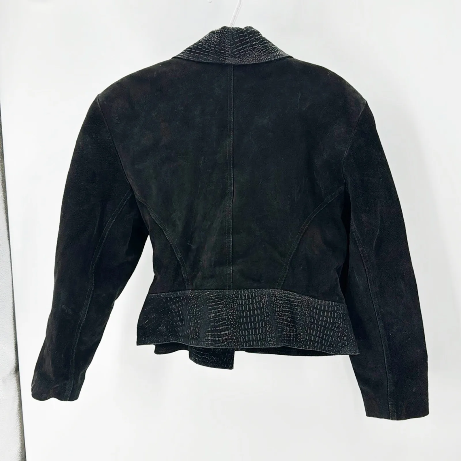 Vintage WINLIT Suede buckle waist Coat hour glass silhouette 80s western size L Black Size L - Image 2