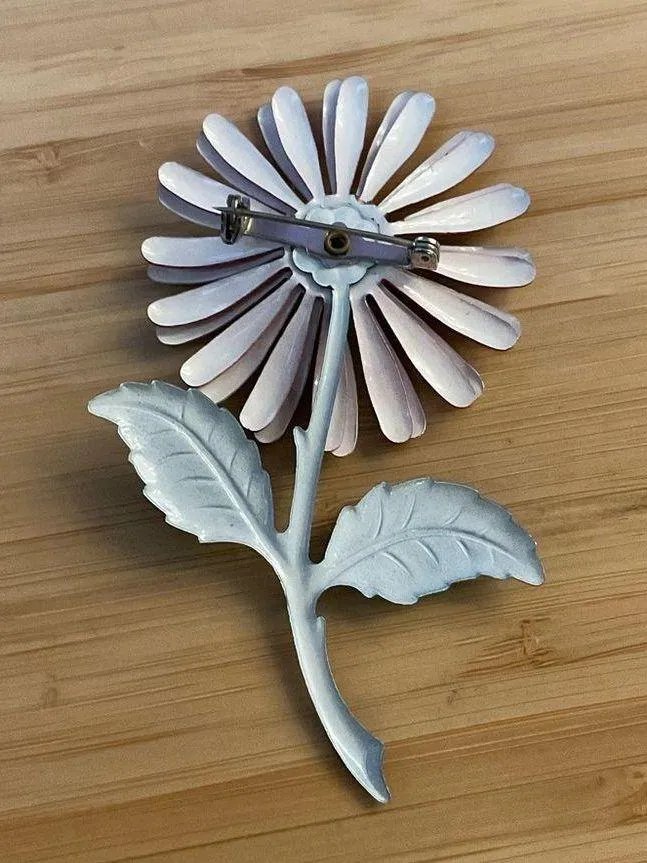 VINTAGE 1960s Enamel Flower Pin 3.5” Brooch Blue - Image 3
