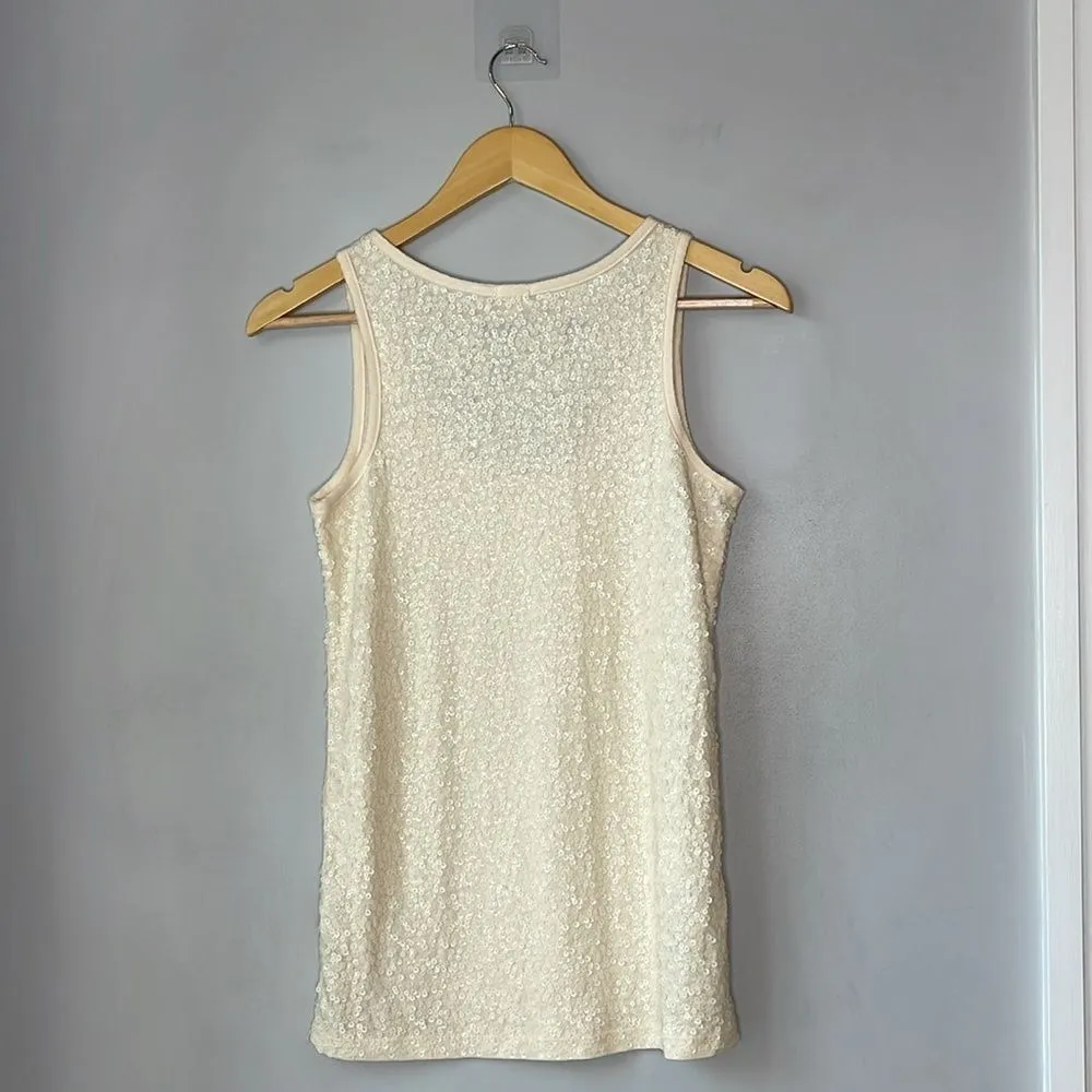 J. Crew Sequin & Terrycloth Linen Cotton Blend Tank Top Cream - Image 3