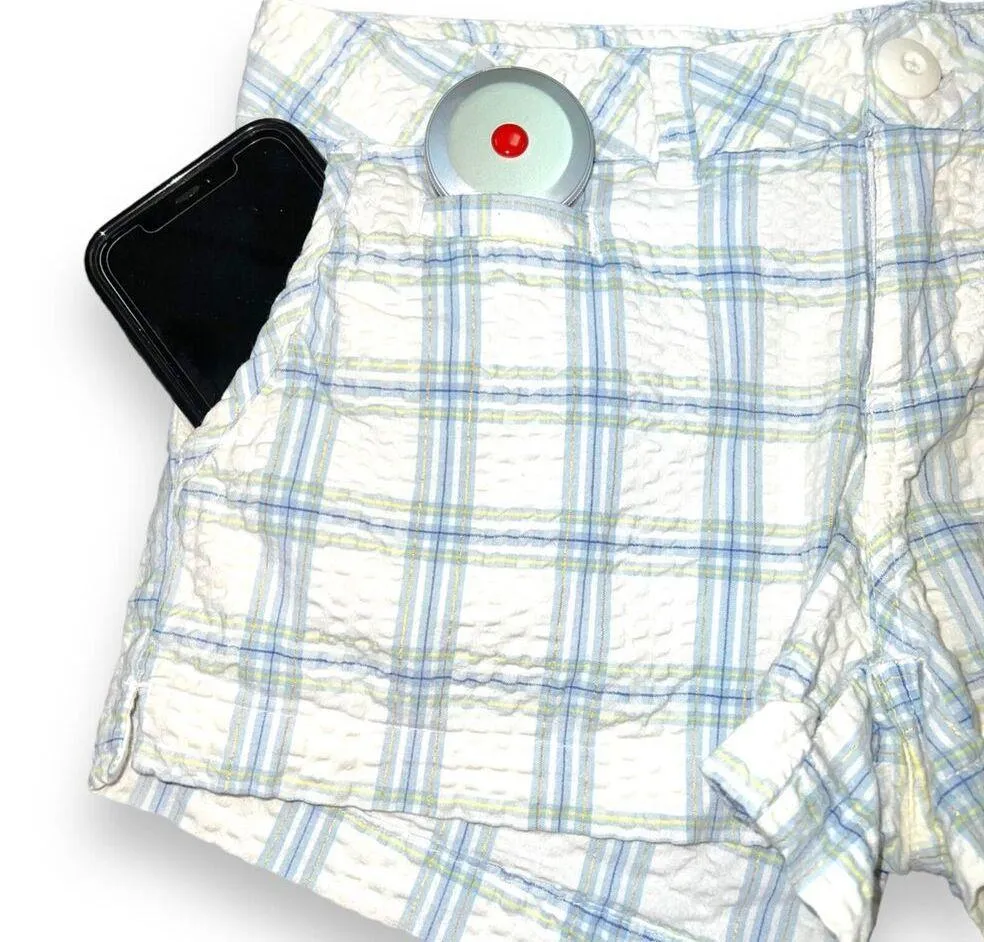 OTB Womens Shorts Plaid Lightweight Summer Blue White Yellow Gold Y2K Size 5 6 - Image 3