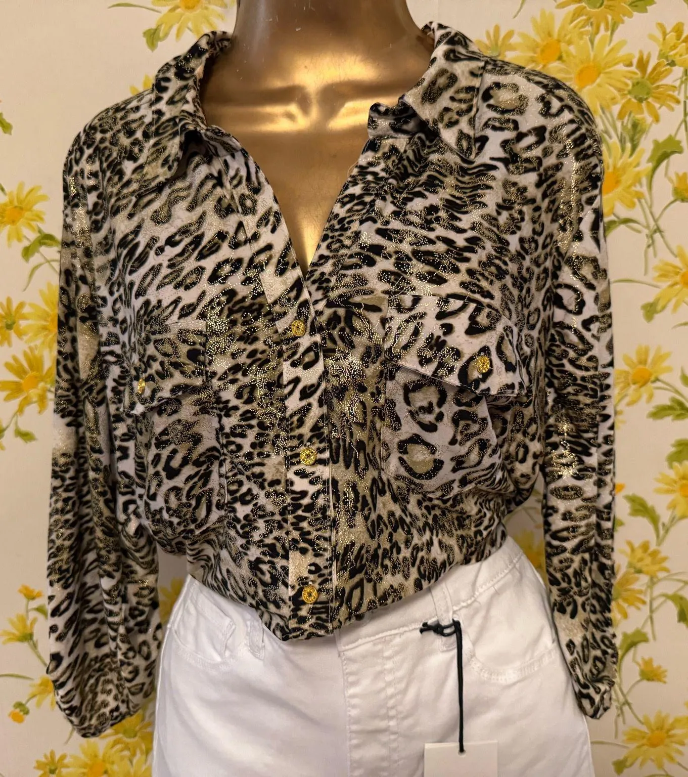 Metallic Leopard Print Button Up shirt size 1X - Image 2