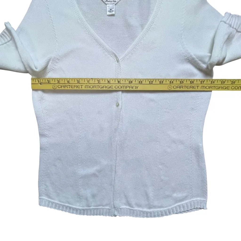 Vintage Talbots Knit Cardigan Womens Medium White 100% Cotton 90s Made In Italy - Image 15