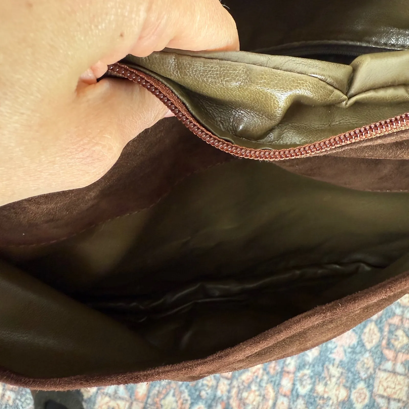 Philippe Model Paris Suede Messenger Bag Flap Closure Brown Medium - Image 9