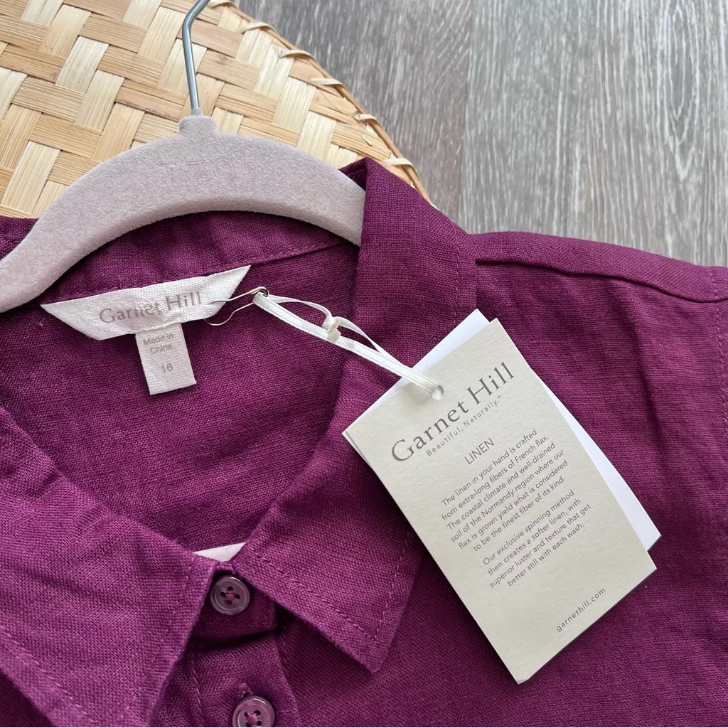 NWT garnet hill 100%‎ linen sleeveless button front shirt dress in deep wine - Image 4
