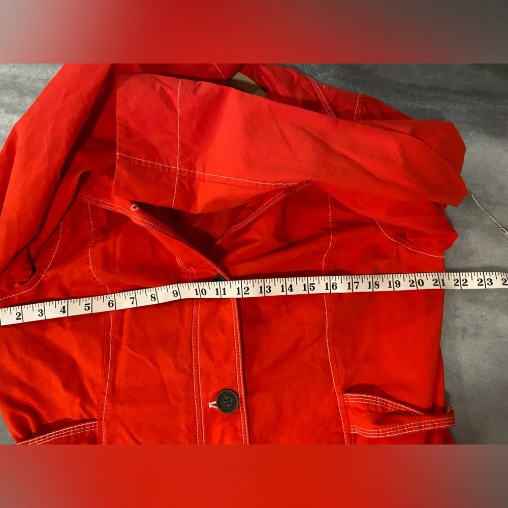 Eddie Bauer Red Trench Coat White Contrast Trim Big Black Buttons Lined Size L P - Image 9