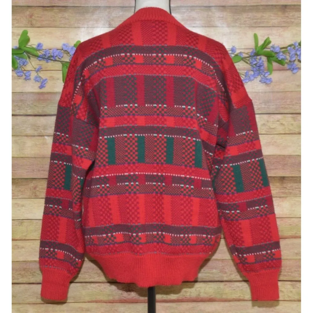 Top Notch Knits Unisex XL Red Green Heavy Knit 100% Wool Sweater Made In USA - Image 5