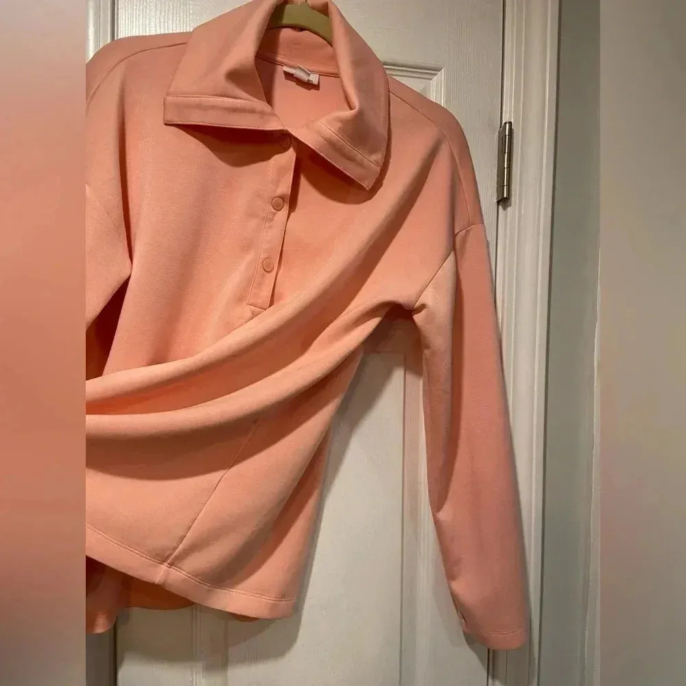 J Jill Fit Sleek Double Knit Snap Front Collared Long Sleeve Pullover Top Size M Orange Size M - Image 3