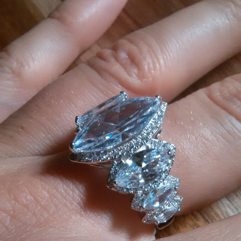 White Cubic Zirconia Sterling Silver Ring (Size 8) - Image 12