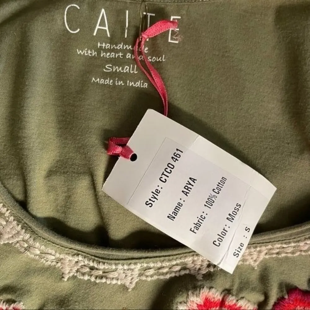 NWT cotton Arya style Caite embroidered floral oversized short sleeve small t sh Green - Image 9
