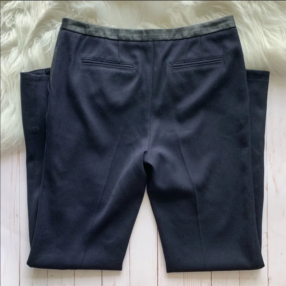 Tory Burch  Navy Wool Pants with Leather Trim - Image 5