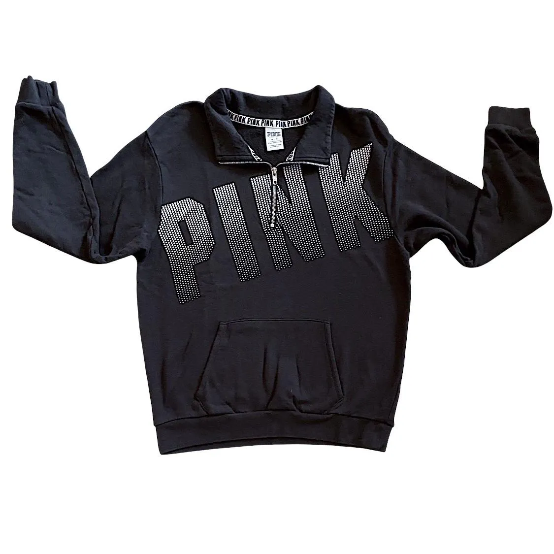 PINK Victoria Secret Fleece Half-Zip Sweatshirt Womens Black Cozy Activewear - Image 2