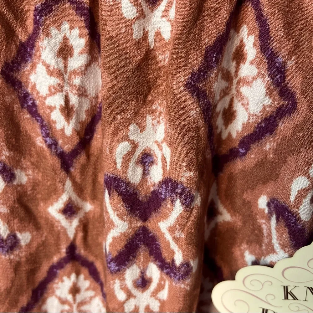 Knox Rose Cognac Puff Short Sleeve Tiered A-Line Midi Dress Size S New! - Image 7