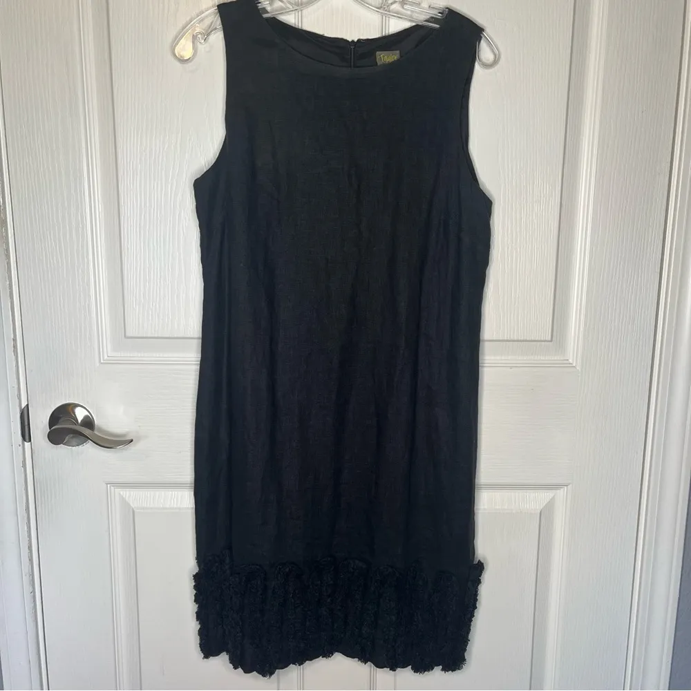 Taylor Sz 10 Black Linen Sleeveless Dress Textured BottomTrim - Image 12