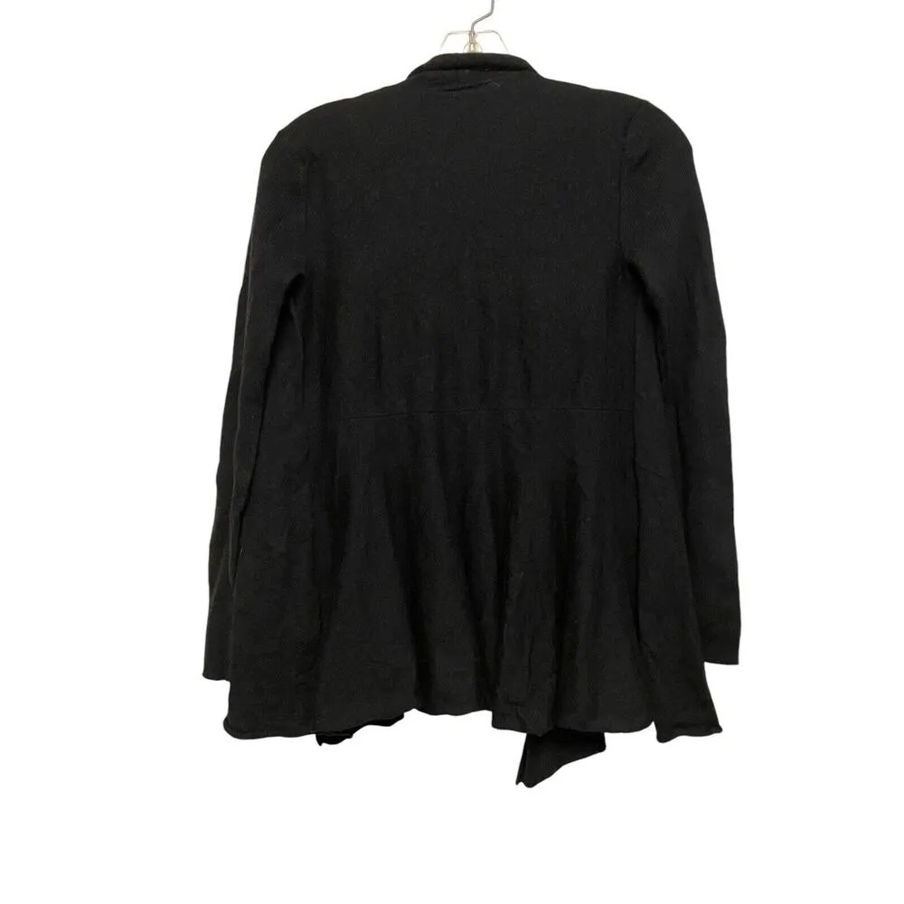 Eileen Fisher 100% Merino Wool Open Cardigan Sweater Size Small Black Boho Light - Image 2