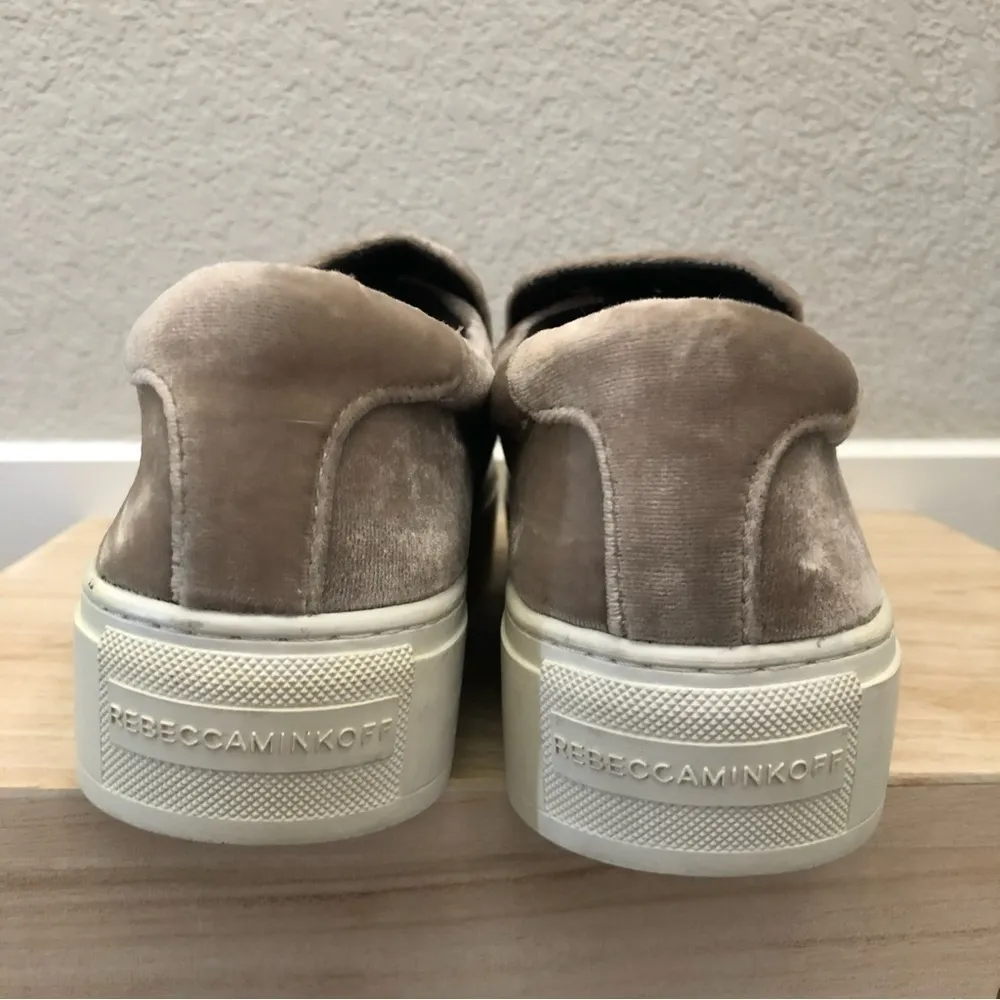 Rebecca Minkoff Noelle Beige Cream Studded Velvet Slip On Sneakers 9.5 - Image 5