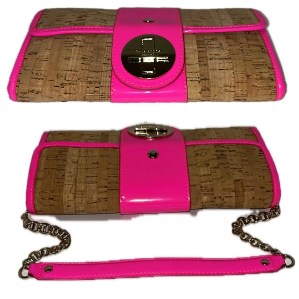 NWOT Kate♠️Spade Brown Cork With Pink Patent Leather Shoulder Bag - Image 5