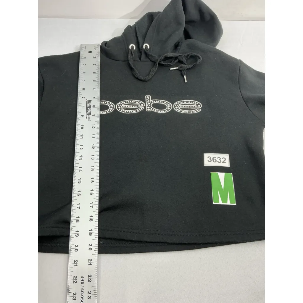 Womans Bebe Sport Medium Black Pullover Oversize Cropped Hoodie Studs Graphic - Image 7