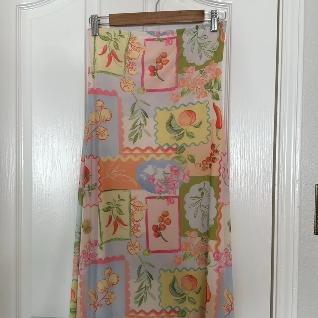 See You Monday fruit and veggie postcard print midi dress - Image 3