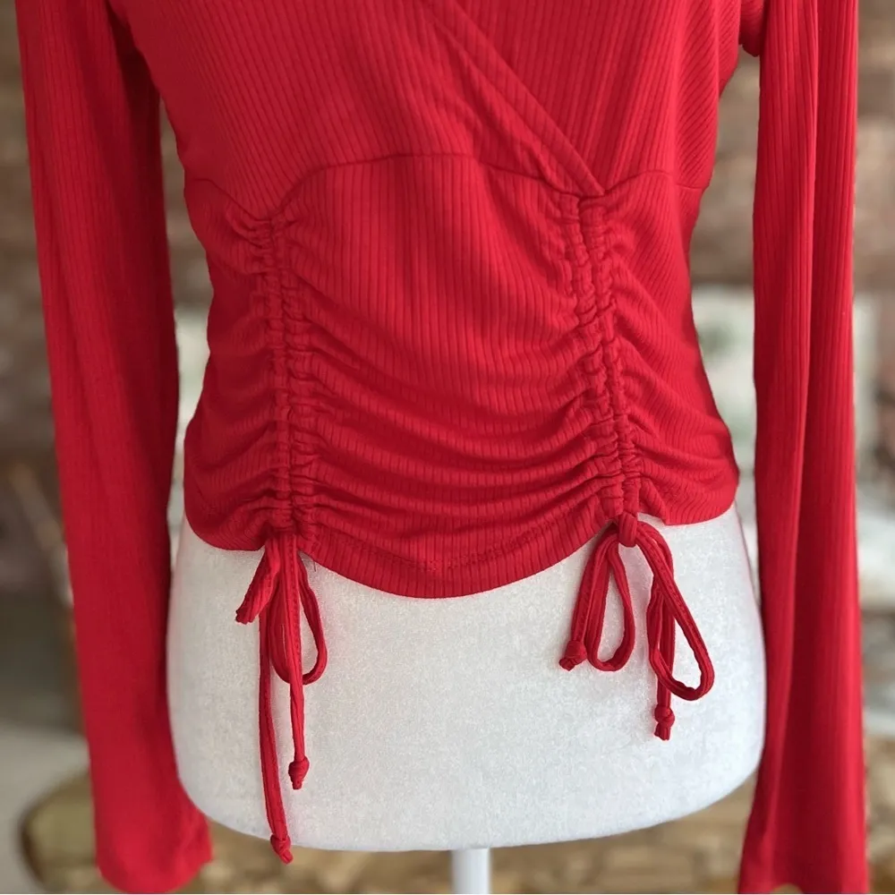 Love Charm Top Cropped Red High Neck Cutout Ruched Drawstring L (Jrs) S (Ladies) - Image 4