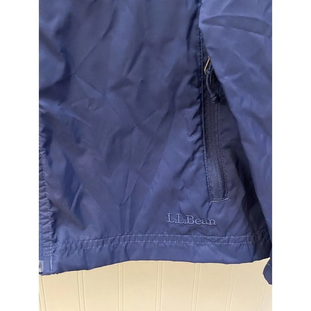 LL BEAN Women's Lightweight Windbreaker Small Nylon Rain Jacket Blue Hidden Hood - Image 3