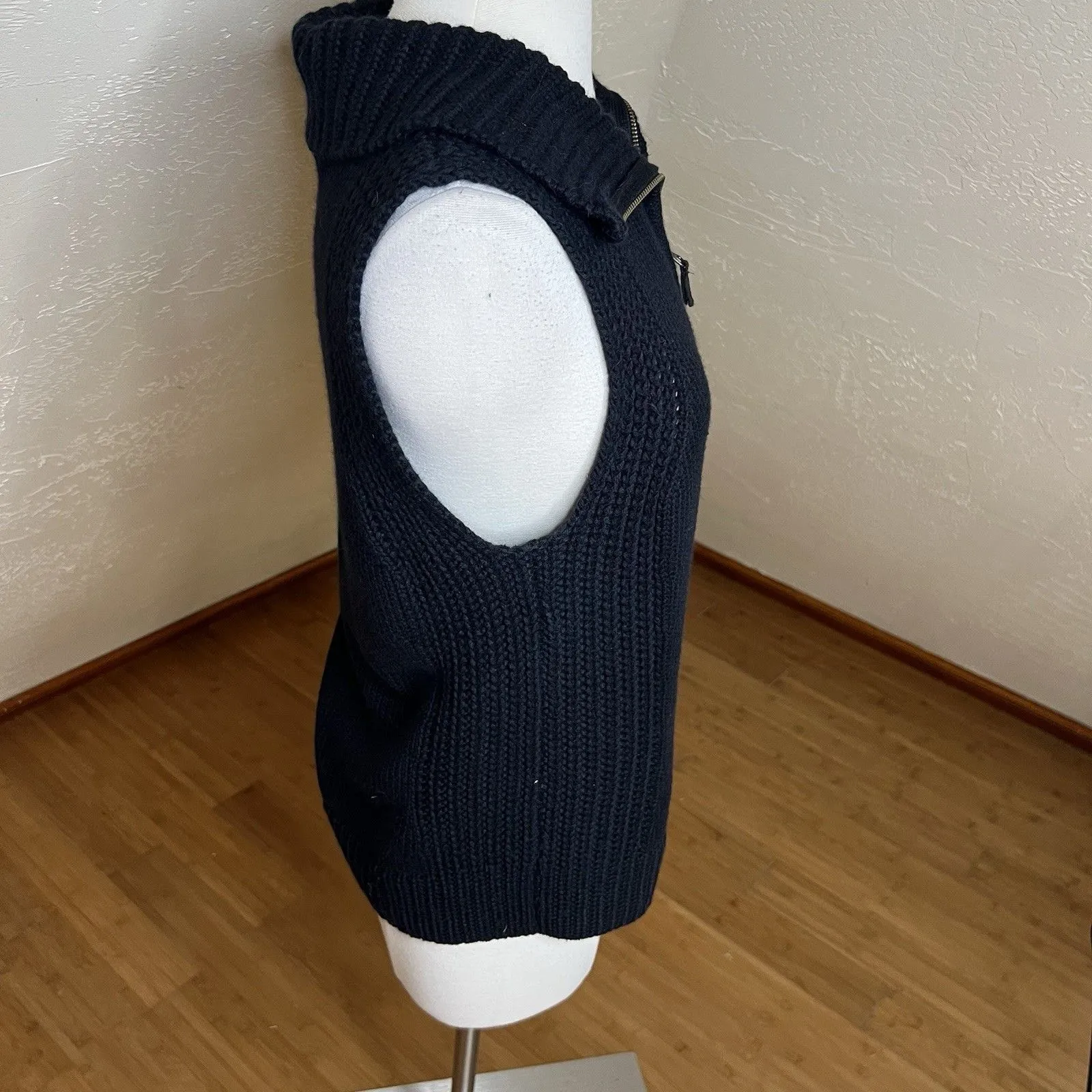 Isabella Bird Knit Vest Size Medium Black‎ Cotton Angora Double Zip Collar Y2k Black - Image 7