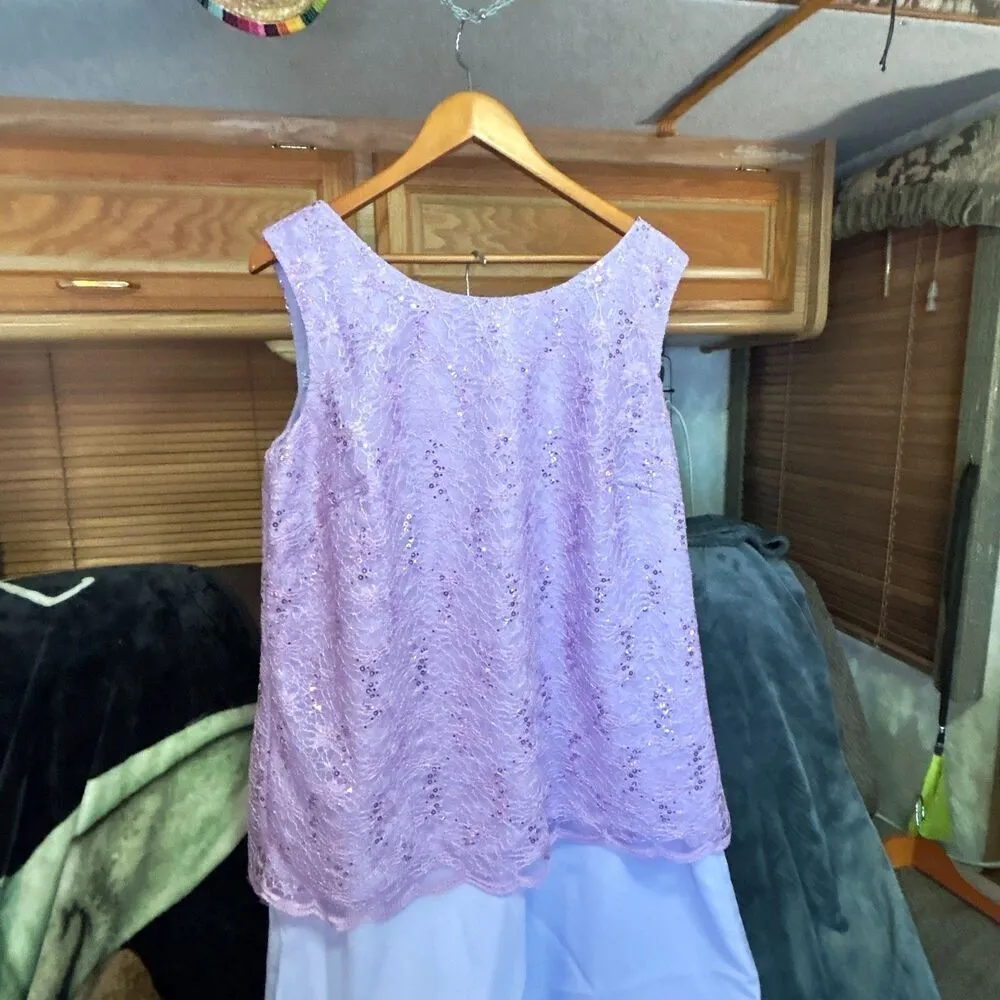 Adrianna Papell Purple Sequin Tank Top and Pants Set - Size 10 - Image 3