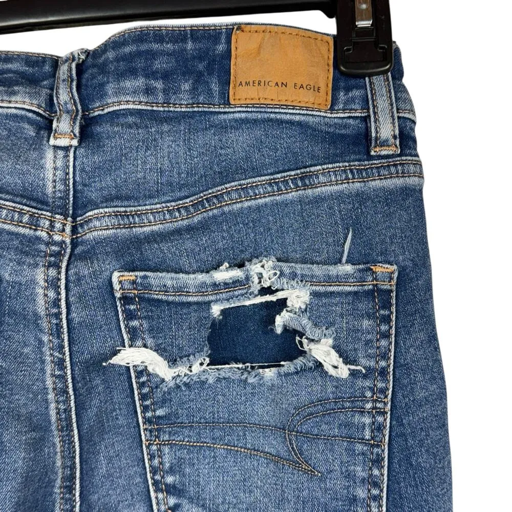 American Eagle SZ 2 LONG Hi-Rise Jeggings Jeans Distressed Rips Stretch Zip-Fly - Image 8