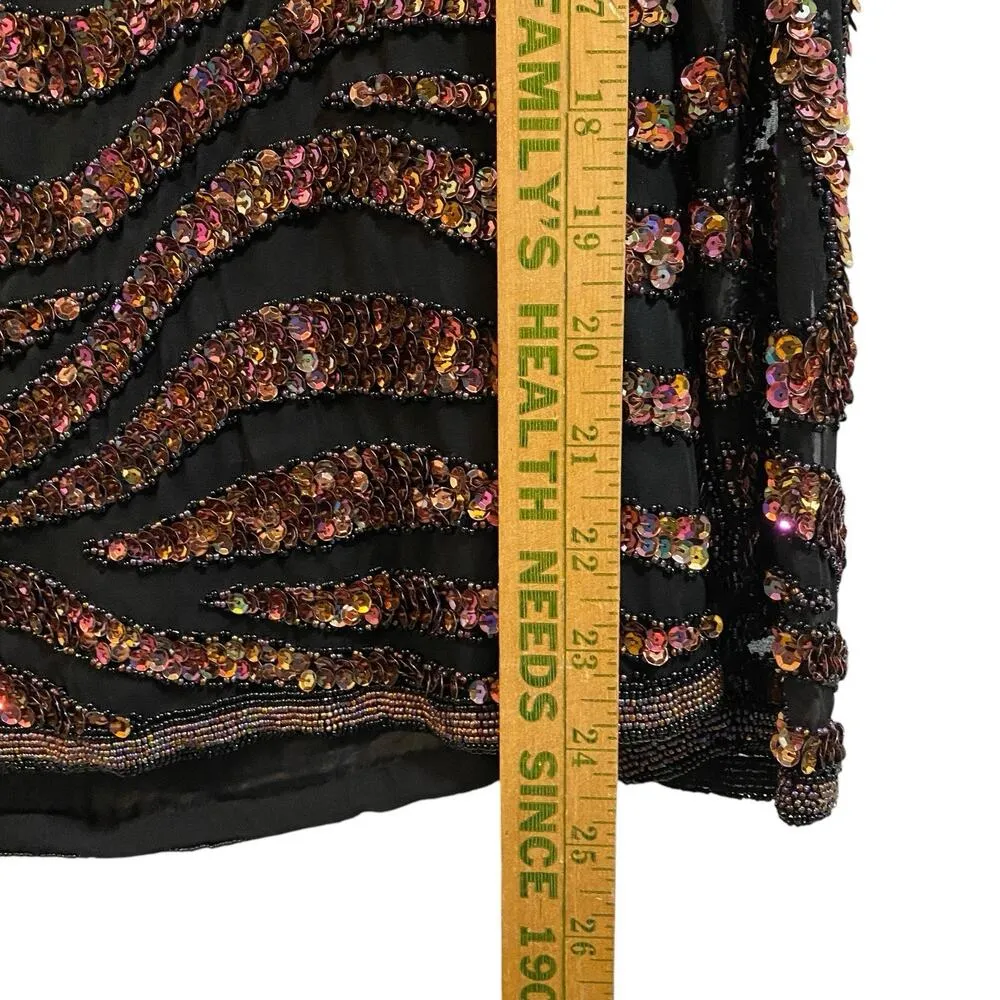 Vintage Oleg Cassini SILK Pink Sequin Top Size M Old Money Quite Luxury AB Size M - Image 10