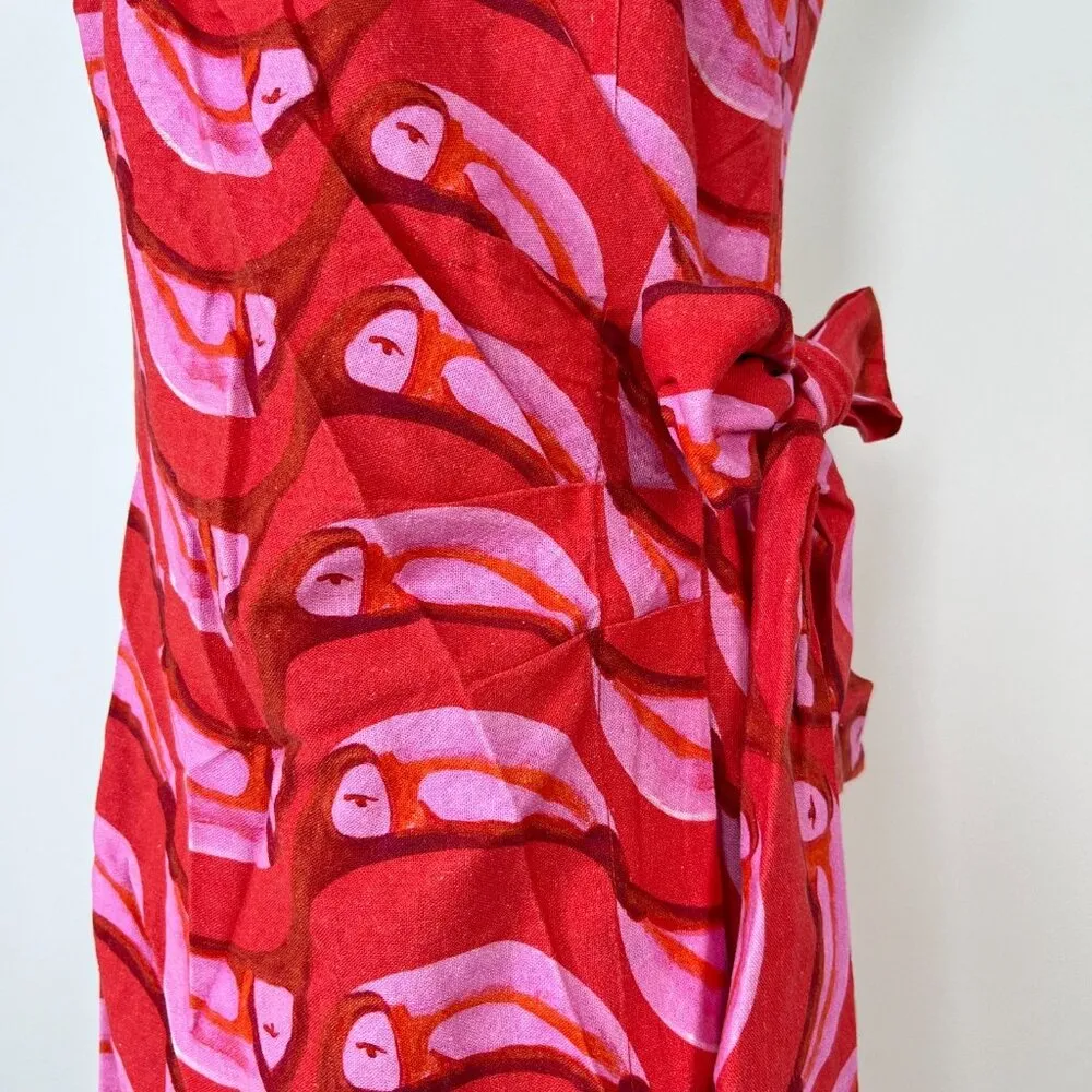NWT Farm Rio Linen blend Copabanana Wrap Mini Dress Red Pink Size S - Image 9