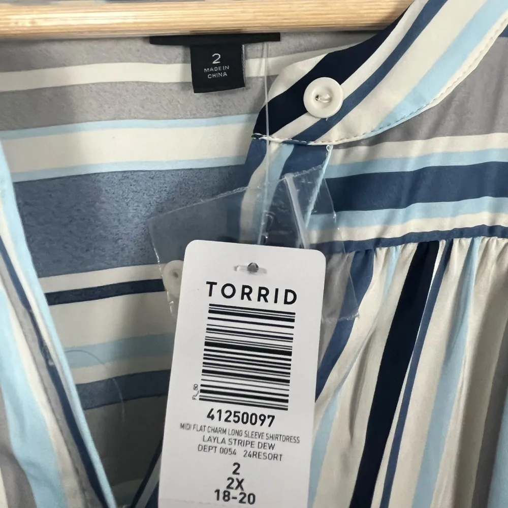 NWT TORRID Midi Flat Charm Long Sleeve Shirt Dress size 2x Layla Stripe Dew - Image 4