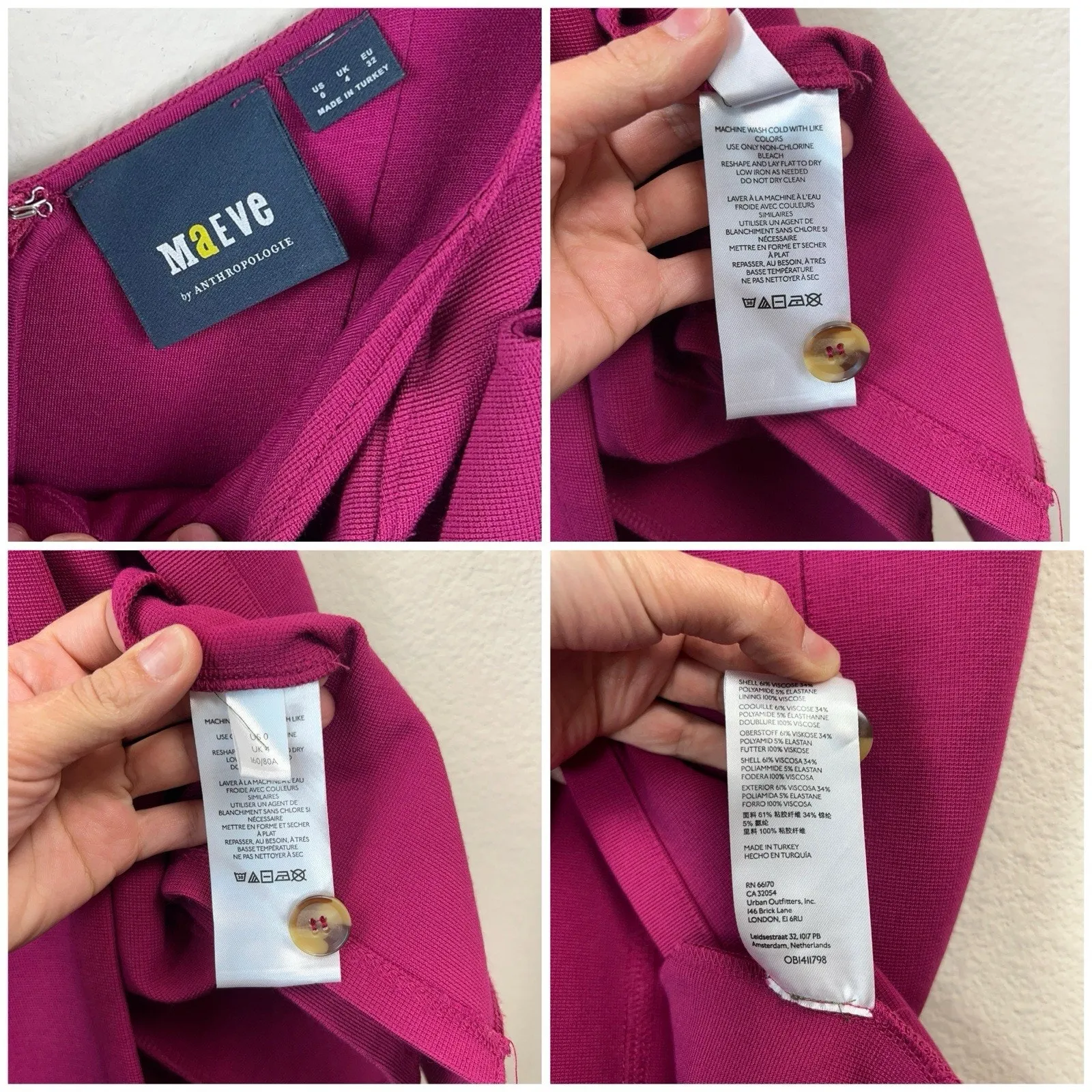 Maeve Anthropologie Midi Dress Size 0 Magenta Button Front Fitted Sleeveless - Image 8