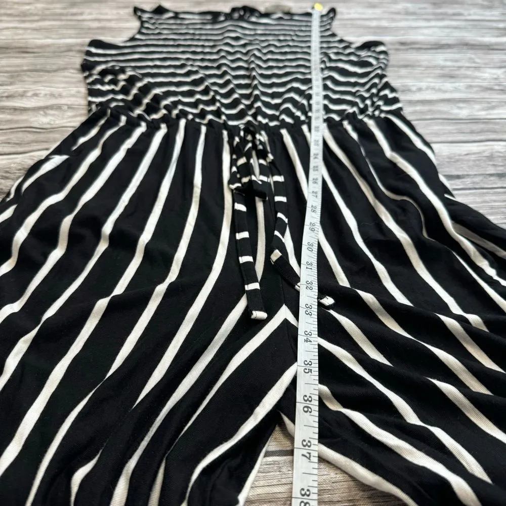 Zenana Women's Black White Striped Jumpsuit Romper Pockets Tie XL Extra Large - Image 13