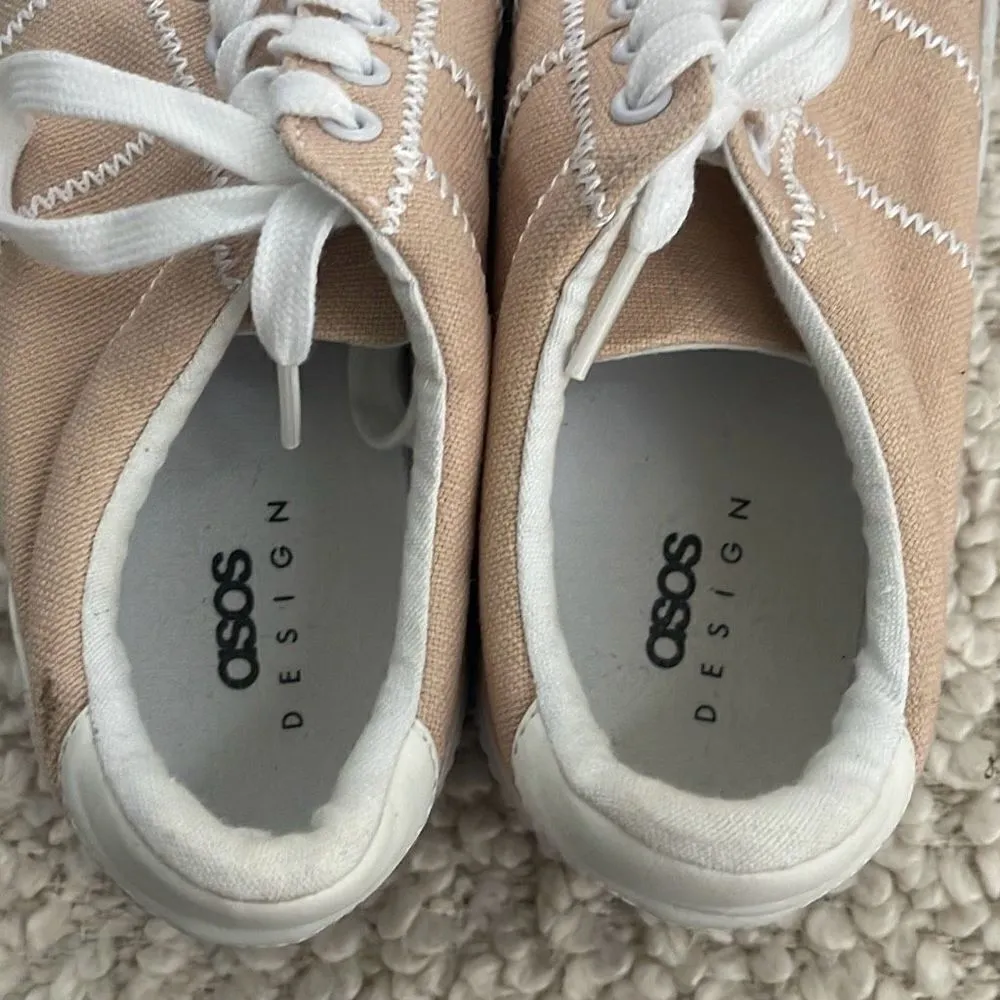 Asos Design‎ Women's Lace Up Embroidered Platform Canvas Sneaker Shoes Pale Pink - Image 4