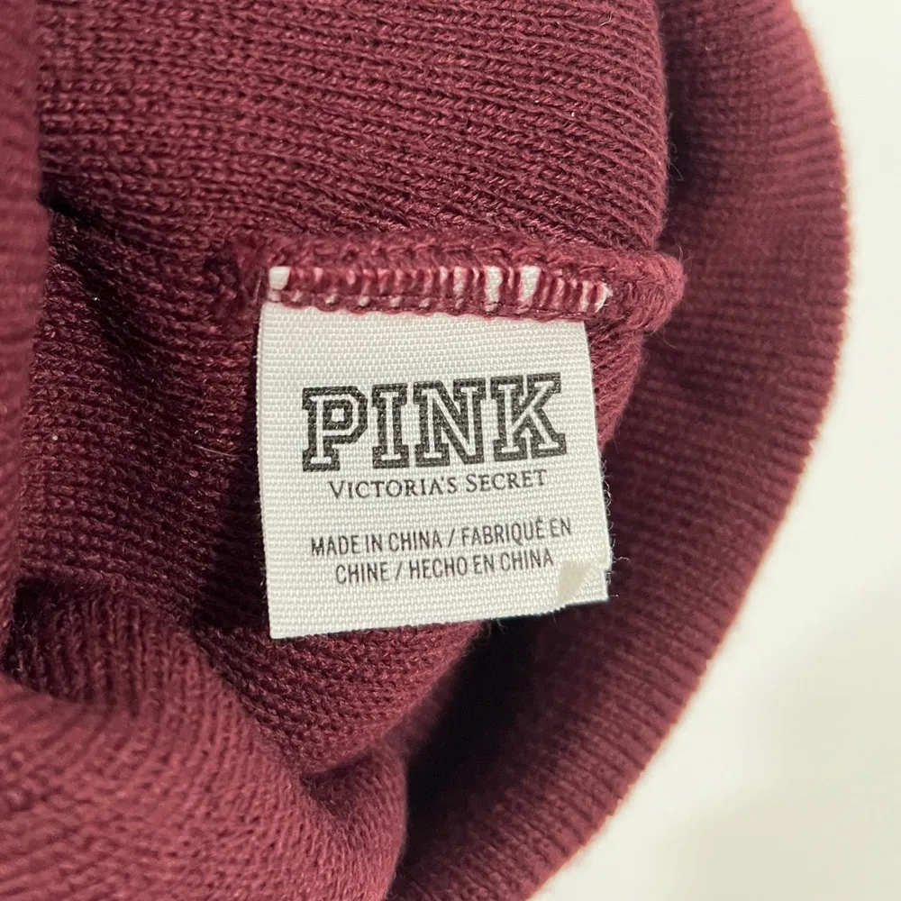 PINK Victoria’s Secret Beanie Hat in Maroon with White Details One Size Women’s - Image 4