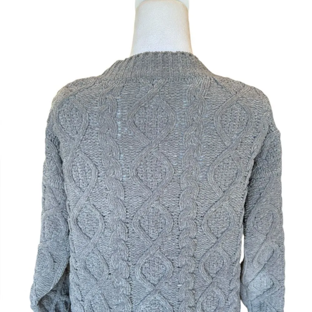 POL Chunky Cable Knit Cardigan Sweater Soft Plush Button Front Womens Small Gray - Image 7